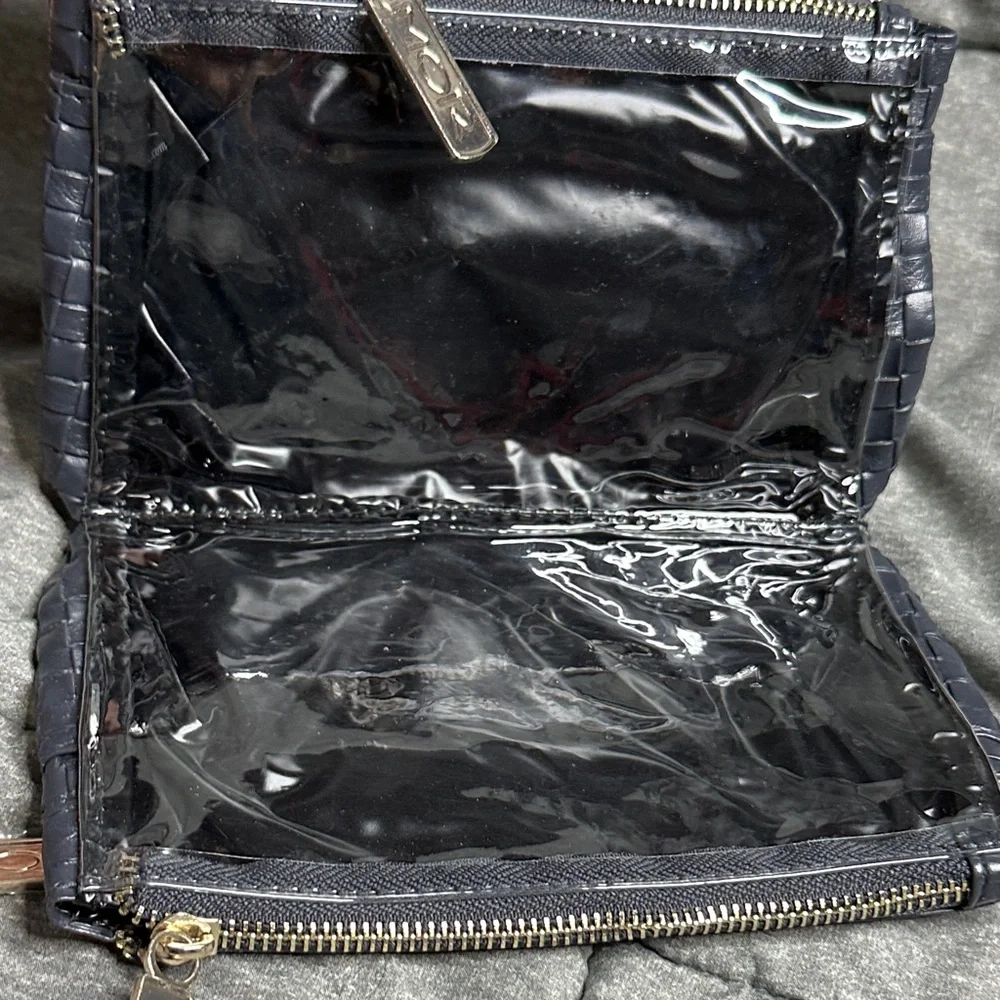MOR Woven Navy Clutched Style Makeup Cosmetic Carrier 3 zippered pockets